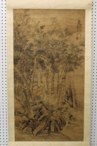 Chinese ink and water color painting on silk scroll