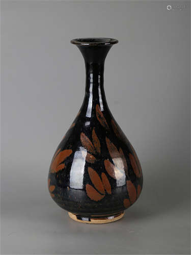 Chinese black glaze pottery vase.