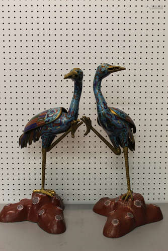 Pair of Chinese cloisonne cranes.