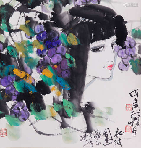 Chinese ink and water color painting on paper,