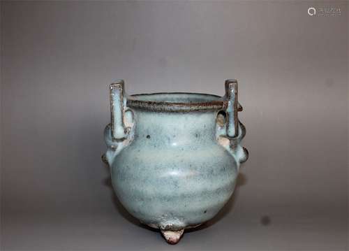 Chinese Jun Ware porcelain tripod incense burner.