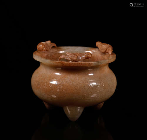 Han Jade 'Dragon And Phoenix' Tripod Censer