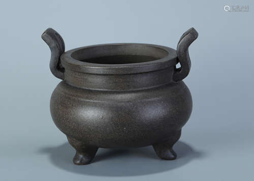 Qing Yixing Double Handled Tripod Censer