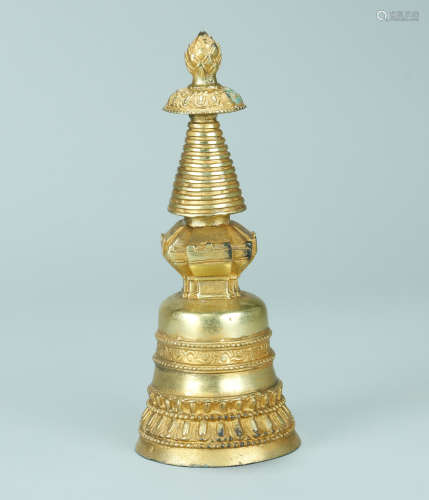 A Qing Gilt-Bronze Stupa