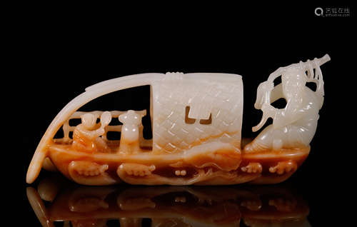 Qing Hetian Jade Carved 'Fisherboat' Decor