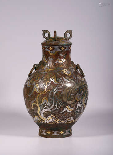 Warring States Gold-Inlaid Silver Pot