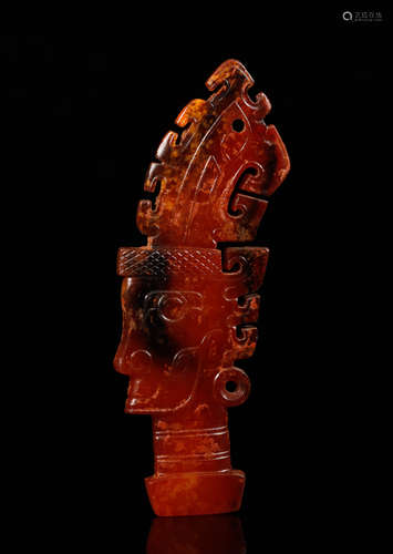 A Western Zhou Colored Jade Carved 'Figure'