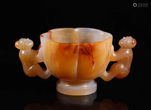 Qing Carnelian Cup With Figure Handles