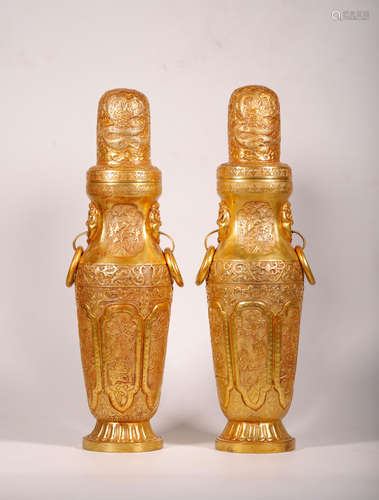 Pair Qing Gilt-Silve 'Dragon' Vases