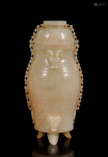 Marked Westen Zhou Jade Carved 'Phoenix' Vase