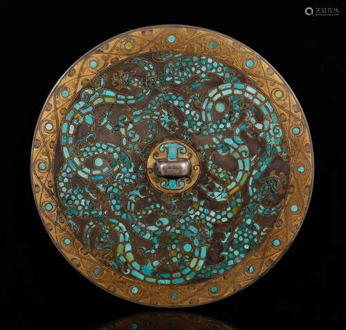 Warring States Turquois-Inlaid Gold Silver Mirror