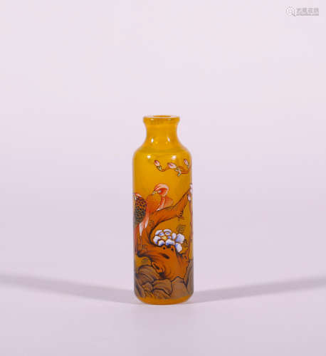 Qing Marked Yellow Glass 'Bird' Snuff Bottle