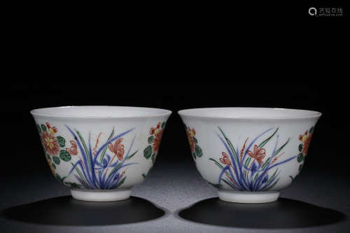 17-19TH CENTURY, A PAIR OF FLORAL PATTERN PORCELAIN CUP, QING DYNASTY