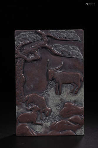 17-19TH CENTURY, A STORY DESIGN SQUARE  PURPLE INKSTONE, QING DYNASTY