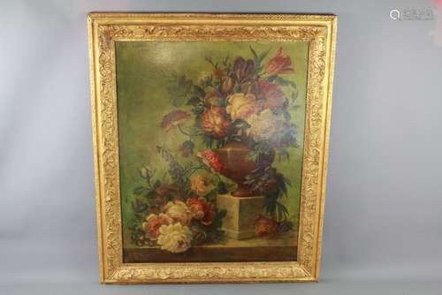 Late 19th Century Oil on Canvas Still Life in Flowers