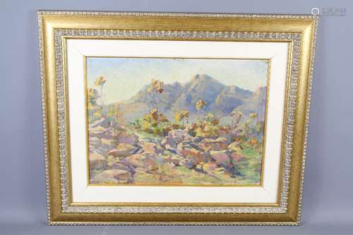 Sydney Taylor British (1870-1952) The oil painting depicting a rocky outcrop in the mountains, signed lower right, approx 39 x 30 cms, gilt frame