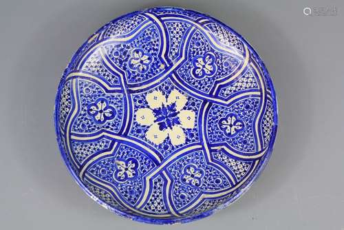 A 19th Century Blue and White Moroccan Terracotta Bowl