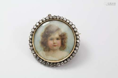 A 19th Century Fine 14/15ct Gold and Diamond Portrait Miniature Brooch/Pendant