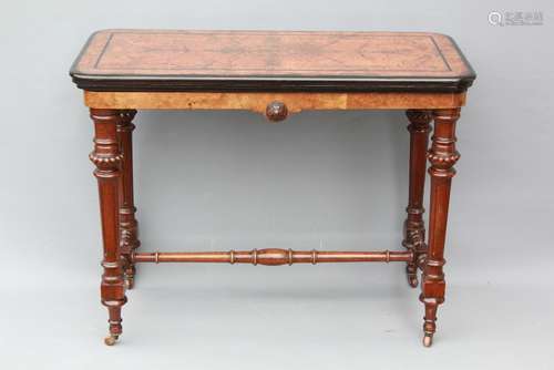 An Antique Walnut and Ebony Inlay Folding Card Table