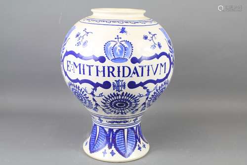 A Large Delft Ware Blue and White Chemist Jar