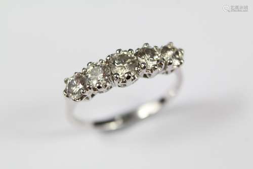 An 18ct White Gold Five-stone Diamond Ring, The ring set with approx 90 pts of graduated diamonds, size O, approx 2