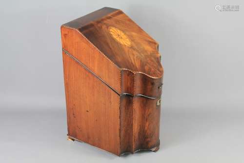 A Georgian Mahogany and Boxwood Serpentine Knife Box