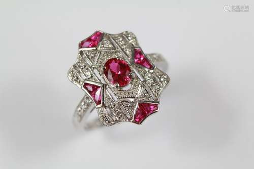 A Silver Cubic Zircon and Ruby Art Deco-style Dress Ring