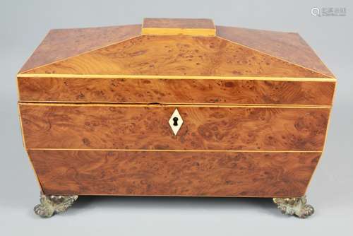 A Late George III Yew Wood Tea Caddy