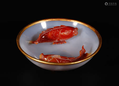 Qing Marked Agate 'Double Fish' Bowl