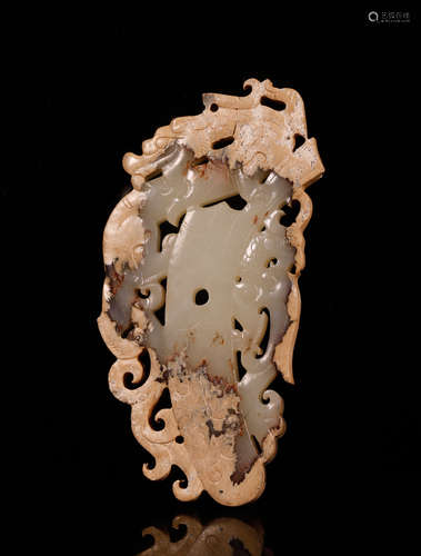 Han Jade Carved 'Dragon And Phoenix' Plaque