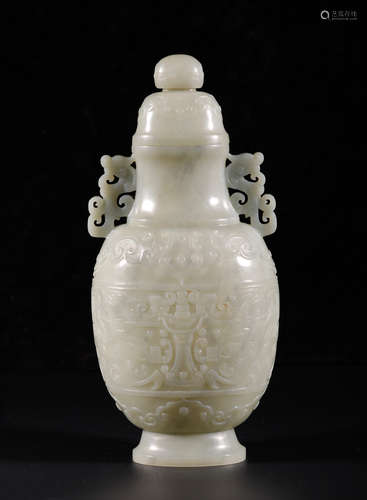 Qing Hetian Jade Carved 'Animal' Vase