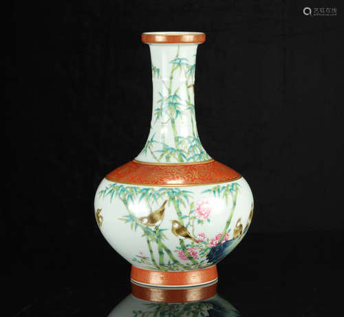 Qing Famille Rose 'Bamboo' Vase