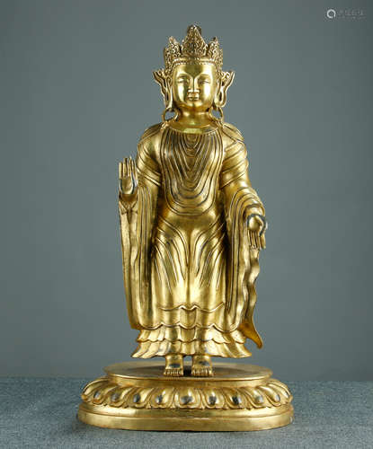 Qing Gilt-Bronze Figure of Buddha Zhantan