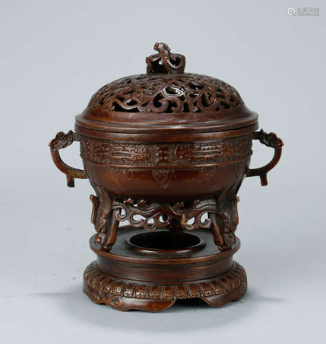 Qing Bronze Censer With Dragon Handles