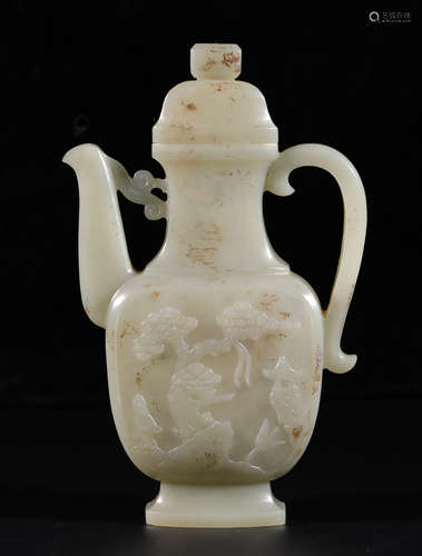 Qing Hetian Jade 'Landscape' Ewer