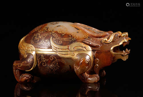 Han Gold Inlaid Dragon Turtle Covered Box