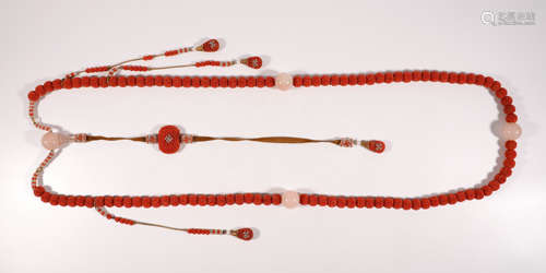 Qing Pearl-Inlaid Coral Necklace