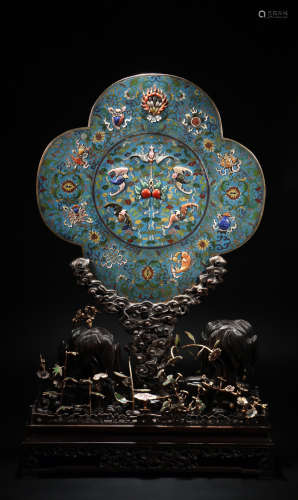A CLOISONNE CASTED GEM DECORATED FLORAL SCREEN