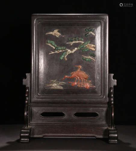 A ZITAN WOOD WITH SOAPTONE CARVED SCREEN