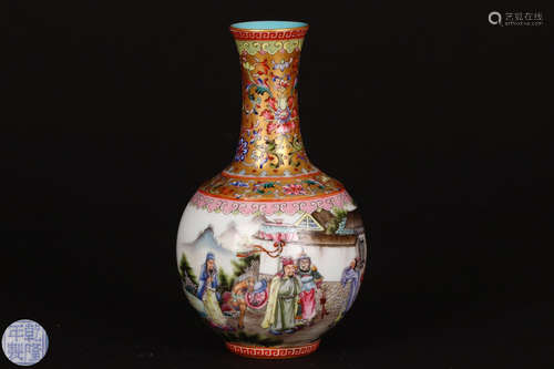 A FAMILLE ROSE GLAZE TIANQIU VASE