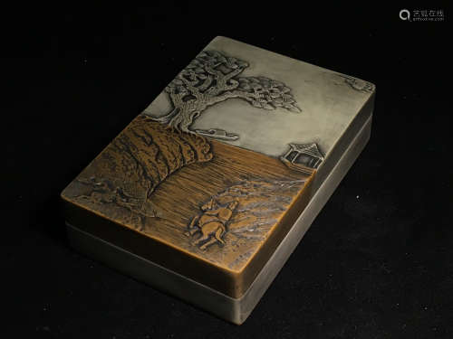 SET SONGHUA STONE CARVED TREE PATTERN INK SLAB