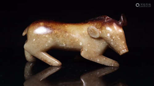 A HETIAN GREEN JADE CARVED PIG SHAPED PENDANT