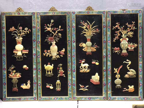 SET OF CLOISONNE CASTED GEM DECORATED SCREENS