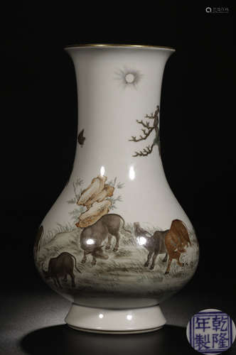 A ENAMELED GLAZE COW&HERD PATTERN ZUN VASE