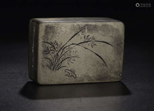 A BRONZE CASTED ORCHID PATTERN INK BOX