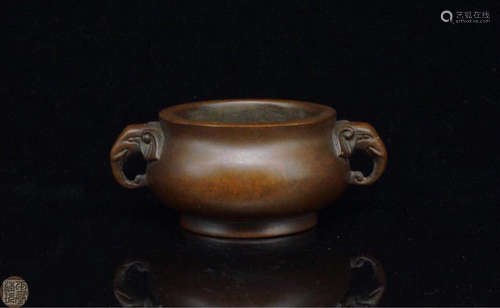 A BRONZE CASTED DOUBLE EAR CENSER