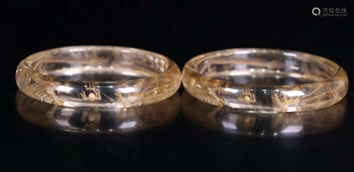 PAIR OLD CRYSTAL CASTED DARGON&PHOENIX PATTERN BANGLES