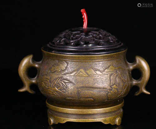 A BRONZE CASTED AUSPICIOUS PATTERN CENSER