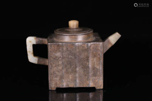 A ZISHA CASTED TIN DECORATED TITANIUM POT