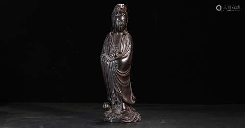 A XIAOYE ZITAN WOOD CARVED GUANYIN BUDDHA